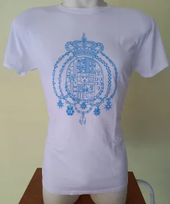 MAGLIETTA T-SHIRT BIANCA REGNO DELLE DUE SICILIE STEMMA SERIGRAFIA MONOCOLORE CELESTE