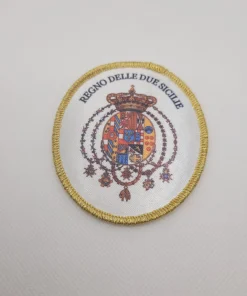 TOPPA REGNO DELLE DUE SICILIE STAMPATA MEDIA CON SCRITTA 7X8 CM FONDO BIANCO BORDO ORO